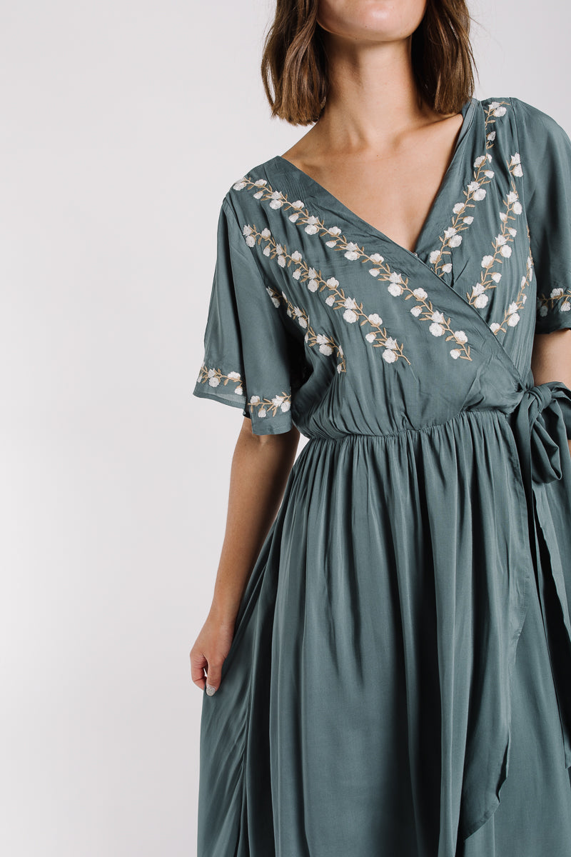 The Parklan Embroidered Wrap Dress in Jade – Piper \u0026 Scoot